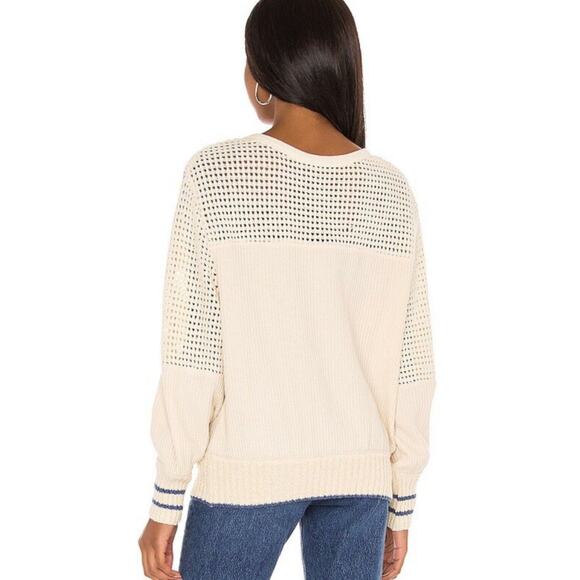 Free People Size M Geo Party Sweater Pullover Waffle Knit Ivory Blue Orange - Picture 3 of 11